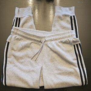 adidas Womens Gray Joggers with Black Stripes